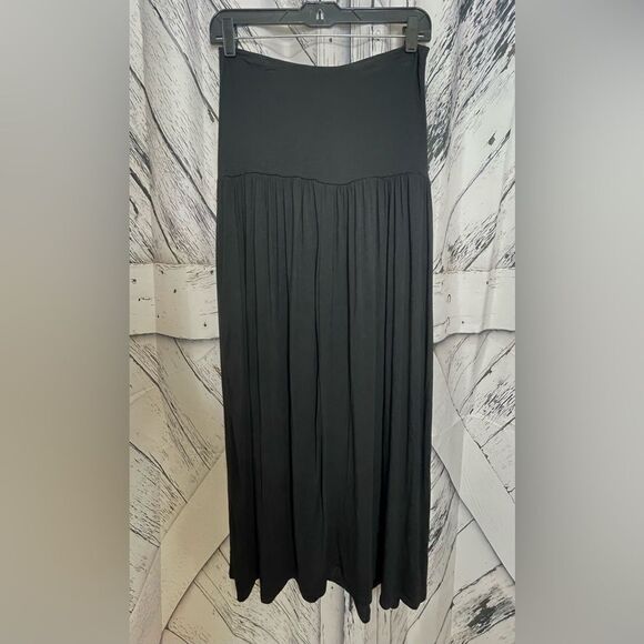 SIMLU Black Soft Knit Maxi Skirt Pockets S - Picture 3 of 6